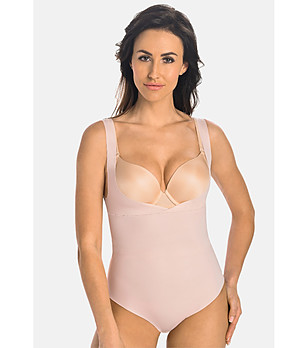 Оформящо боди в бежов нюанс с изрязано деколте Lia снимка