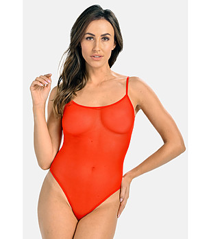 Мрежесто боди с презрамки в червено Sophi  снимка