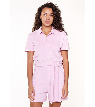 Розов памучен дамски гащеризон  снимка