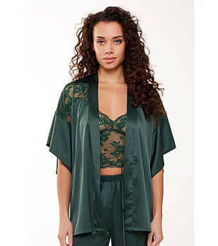 Тъмнозелен къс дамски халат снимка