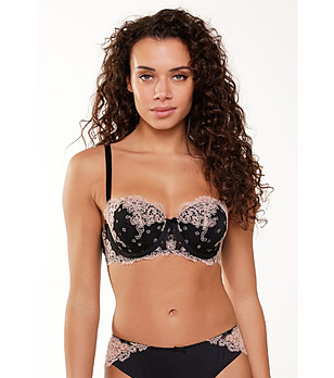 Черен сутиен балконет с дантела в цвят крем снимка