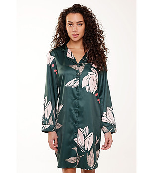 Тъмнозелена нощница с флорални мотиви снимка