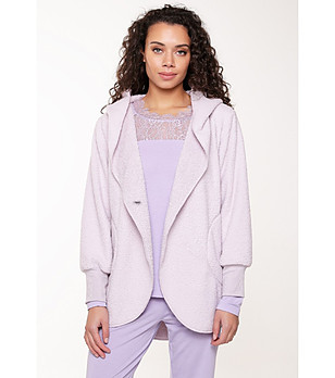 Дамска жилетка в цвят лилава орхидея с качулка снимка