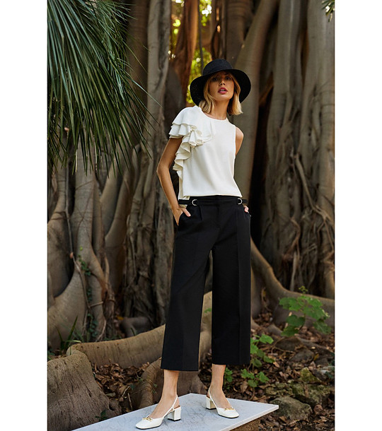 Дамски черен широк 7/8 панталон снимка