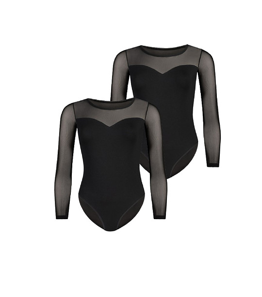 Комплект от 2 броя черно боди с прозрачни ръкави Heart снимка