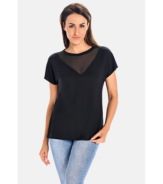 Черна дамска блуза от бамбукови влакна с тюл Cora снимка