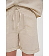 Бежови дамски къси панталони от памук и лен-1 снимка