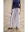 Бял дамски панталон на синьо райе-1 снимка