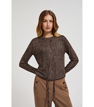 Дамска блуза с принт в черно и кафяво снимка