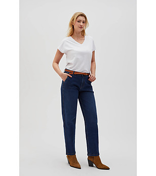 Сини дамски широки памучни дънки снимка