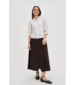 Бяла дамска памучна риза от дантела мадейра снимка