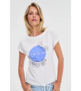 Бяла дамска памучна тениска снимка