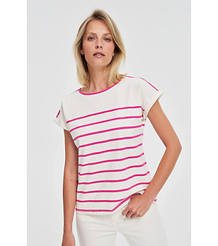 Дамска памучна блуза в бяло с райе снимка