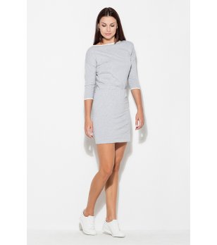 Сива памучна рокля с бели кантове снимка