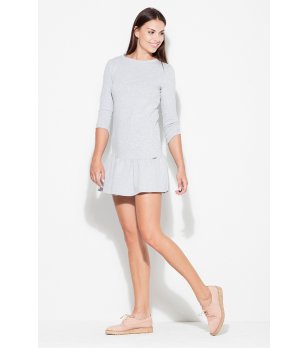 Памучна рокля в сиво с волан снимка