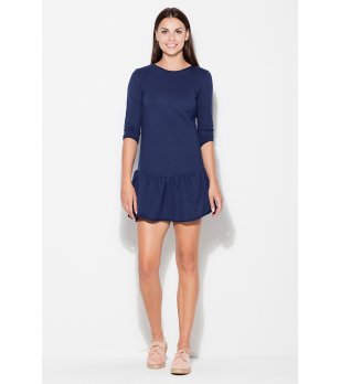 Памучна рокля в тъмносиньо с волан снимка
