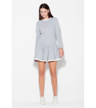 Памучна рокля в сиво с бял кант снимка