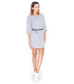 Памучна сива рокля с колан снимка