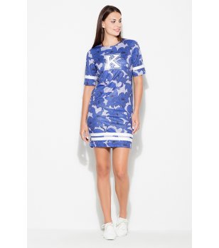 Синя рокля с флорален мотив снимка