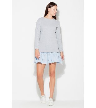 Памучна рокля в сиво и светлосиньо снимка