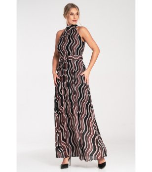 Дълга дамска рокля солей в черно и кафяво Ina снимка