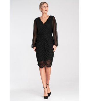 Черна рокля с драперии Reni снимка