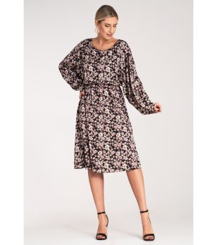 Рокля в черно с флорален десен Hamara снимка