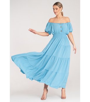 Светлосиня рокля с буфан ръкави Lavina снимка