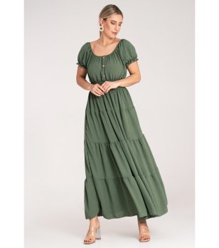 Зелена рокля с буфан ръкави Lavina снимка