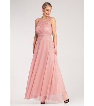 Розова дълга рокля с тюл Elegancka снимка