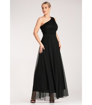 Черна асиметрична рокля Caren снимка