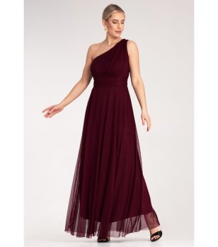 Асиметрична рокля в бордо Caren снимка