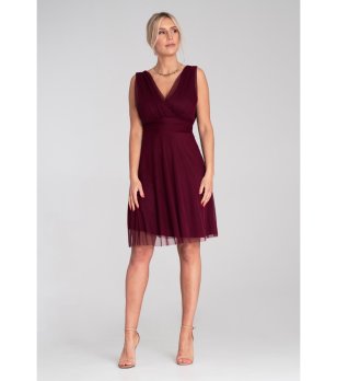 Рокля без ръкави в бордо с тюл Vena снимка