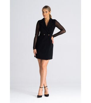 Черна рокля-сако с прозрачни ръкави Moni снимка