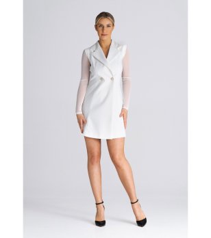 Бяла рокля-сако с прозрачни ръкави Moni снимка