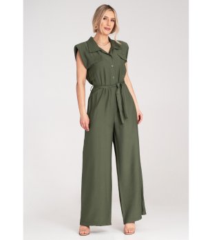 Дамски тъмнозелен гащеризон с широки крачоли Greta снимка