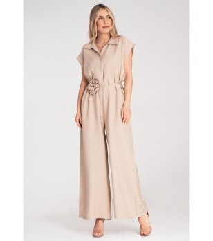 Дамски бежов гащеризон с колан с цвете Vivian снимка