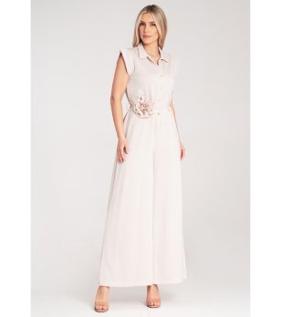 Дамски бежов гащеризон с яка Vivian снимка