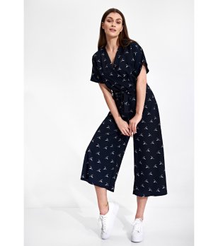 Дамски гащеризон в тъмносиньо с принт Ida снимка