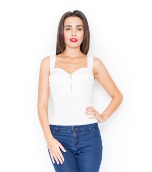 Топ в екрю с декоративен цип снимка