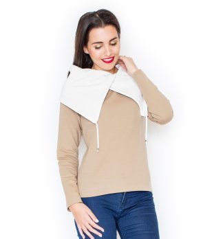 Дамски бежов суитшърт с качулка снимка