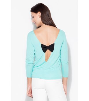 Дамска блуза в зелен нюанс с изрязан гръб снимка