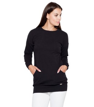 Дамска черна памучна блуза с джобове снимка