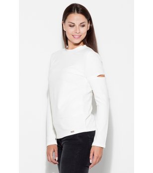 Дамска памучна блуза в екрю с прорези на ръкавите снимка