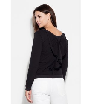 Дамска черна памучна блуза с панделка при гърба снимка