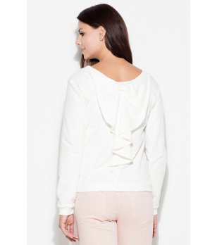 Дамска памучна блуза в екрю с панделка при гърба снимка