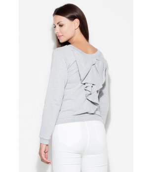 Дамска сива памучна блуза с панделка при гърба снимка