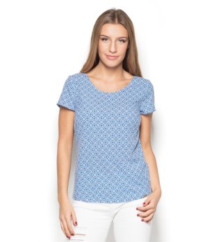 Дамска синя блуза с геометричен десен снимка