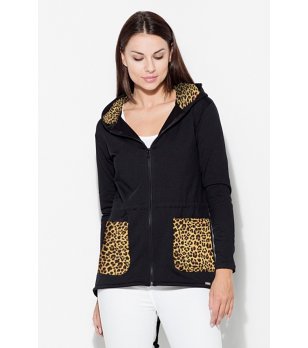 Дамски черен суитшърт с качулка и джобове снимка