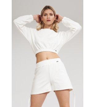 Къса памучна дамска блуза в екрю Minalla снимка